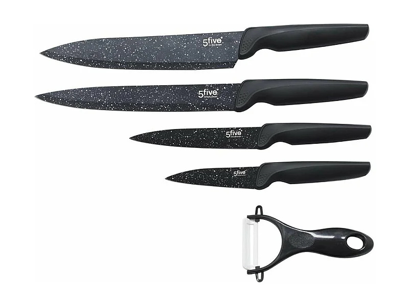 Juego de 5 Cuchillos de Acero Inoxidable Negro con Efecto Moteado Secret de Gourmet