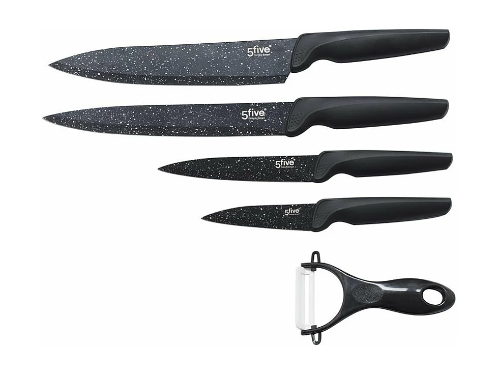 Juego de 5 Cuchillos de Acero Inoxidable Negro con Efecto Moteado Secret de Gourmet