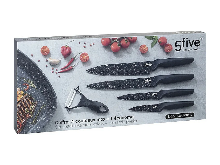 Set van 5 Roestvrijstalen Zwarte Gevlekte Messen Secret de Gourmet