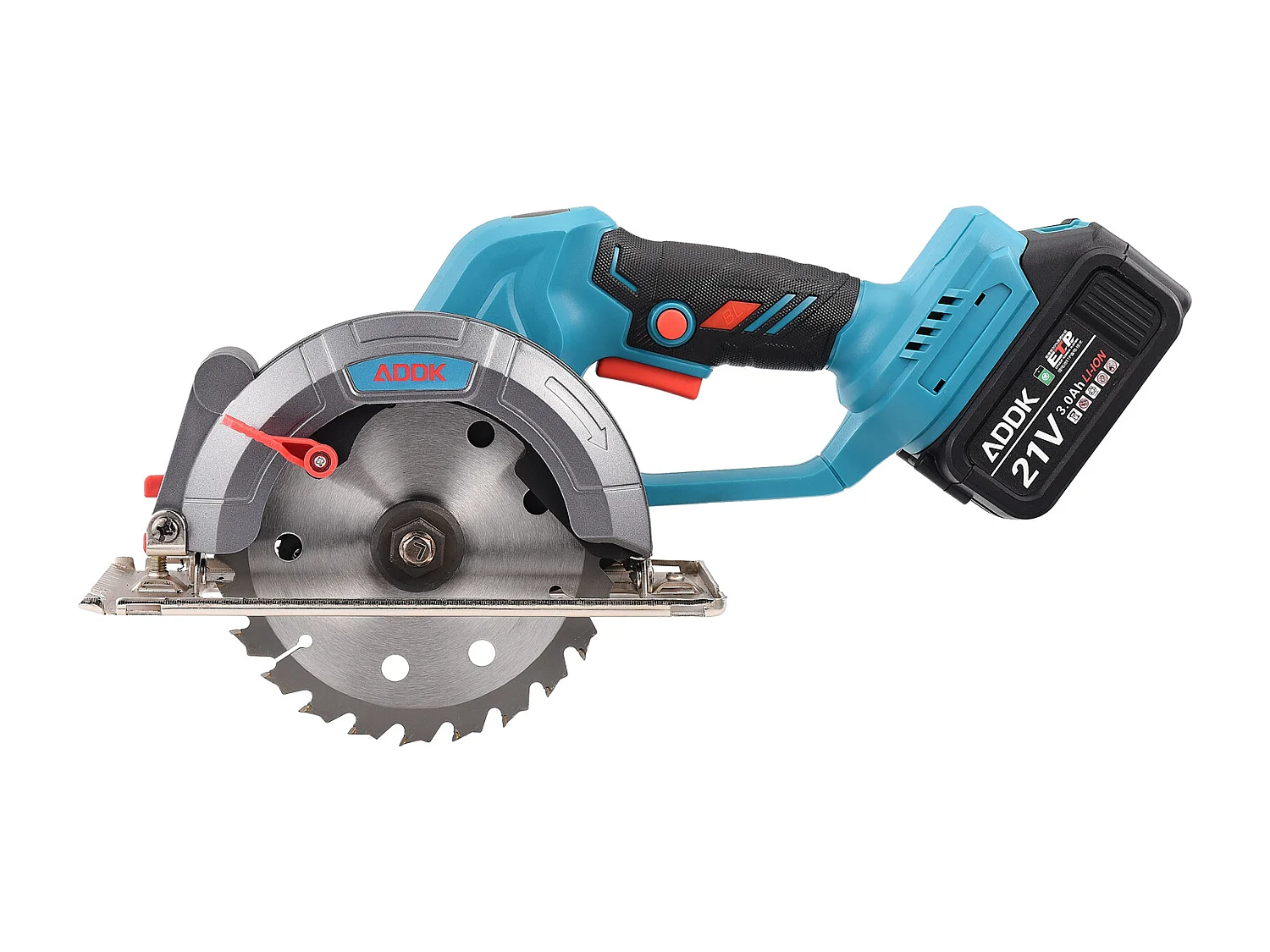 Scie circulaire 21 V à 6 lames, avec batterie 3,0 Ah, mini scie circulaire sans balais, adaptée à la coupe du bois (avec 2 batteries)