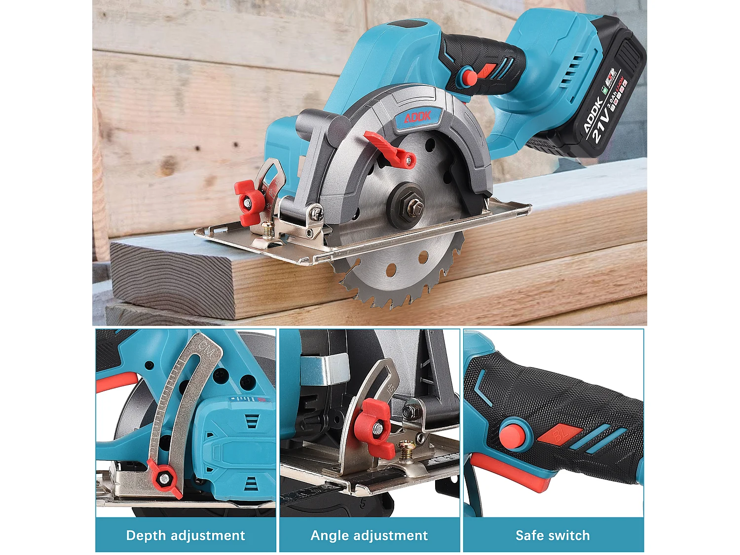 Scie circulaire 21 V à 6 lames, avec batterie 3,0 Ah, mini scie circulaire sans balais, adaptée à la coupe du bois (avec 2 batteries)