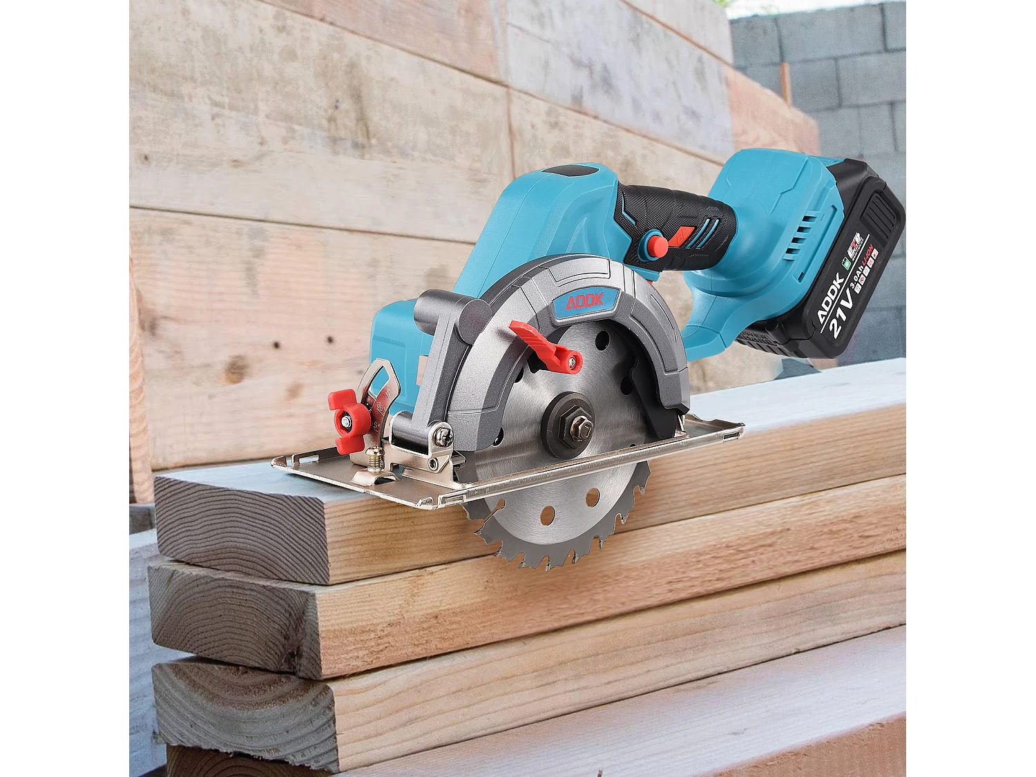 Scie circulaire 21 V à 6 lames, avec batterie 3,0 Ah, mini scie circulaire sans balais, adaptée à la coupe du bois (avec 2 batteries)