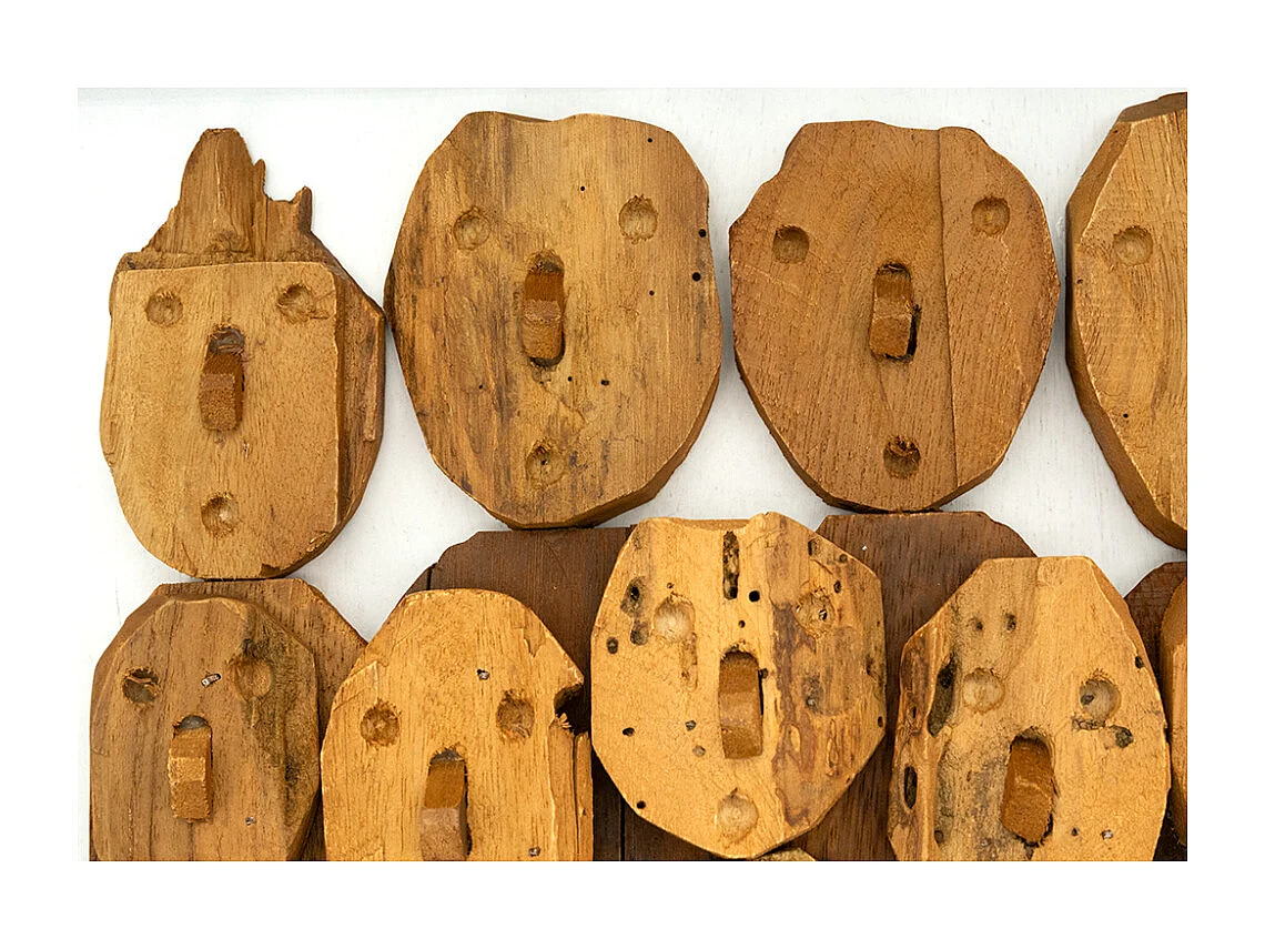 Décor mural en teck recyclé - Family 45 x 45