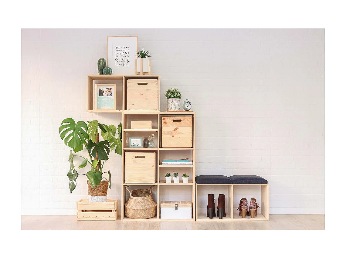 Cube de rangement en pin massif Dinamic Lot de 4