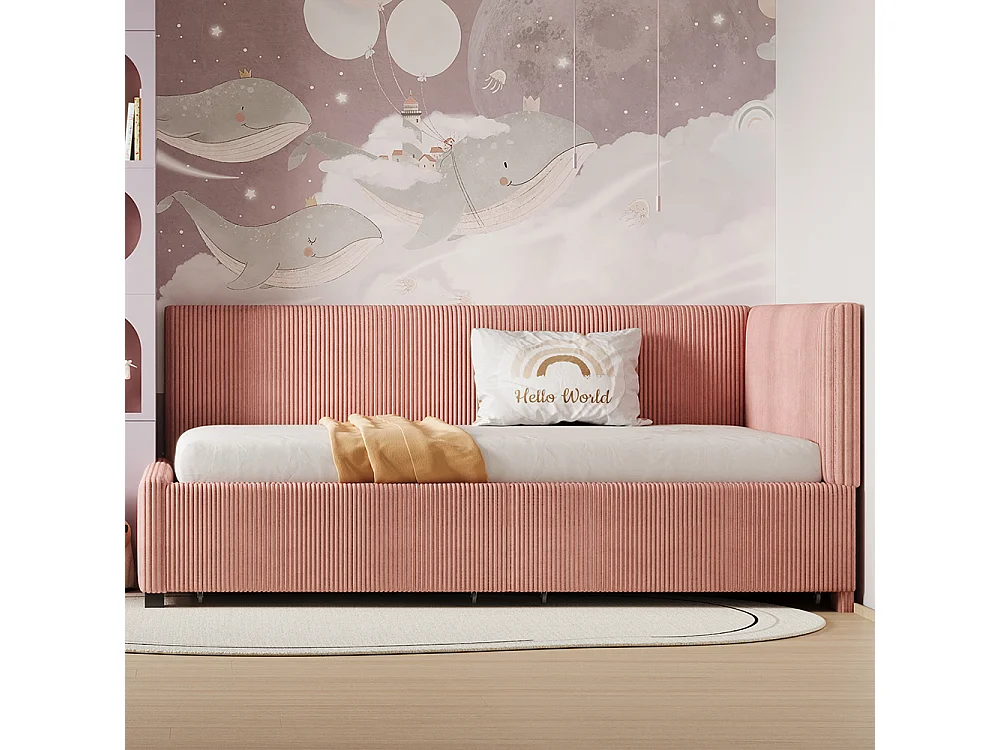 Letto imbottito, divano letto 90*200 cm, con 2 ampi cassetti, tessuto velour skin-friendly, grigio