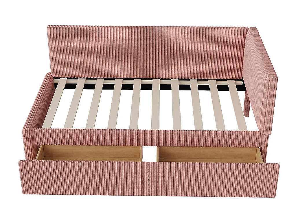 Letto imbottito, divano letto 90*200 cm, con 2 ampi cassetti, tessuto velour skin-friendly, grigio