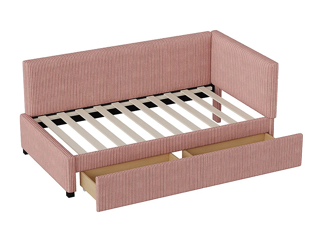 Letto imbottito, divano letto 90*200 cm, con 2 ampi cassetti, tessuto velour skin-friendly, grigio