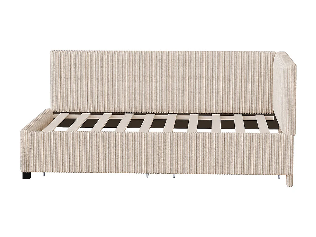 Lit rembourré, canapé-lit 90*200 cm, avec 2 grands tiroirs de rangement, tissu velours doux pour la peau, beige