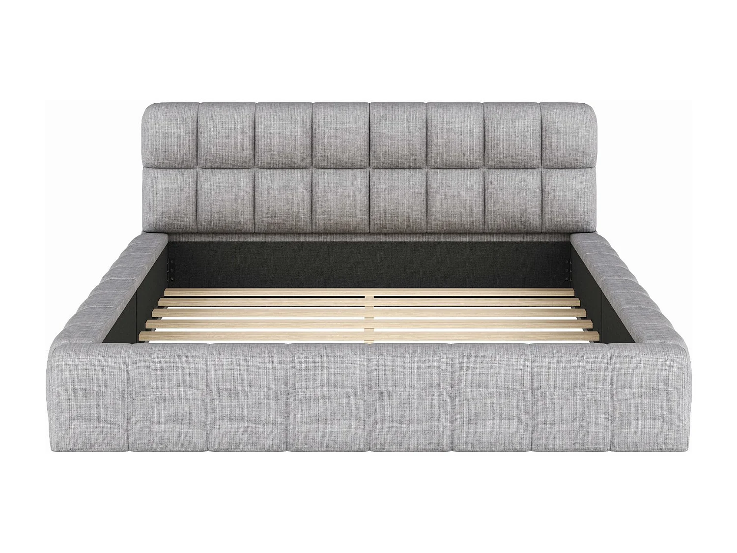 Lit double capitonné 140 x 200 cm, avec dossier souple, cadre de lit capitonné, gris lin (matelas non inclus)