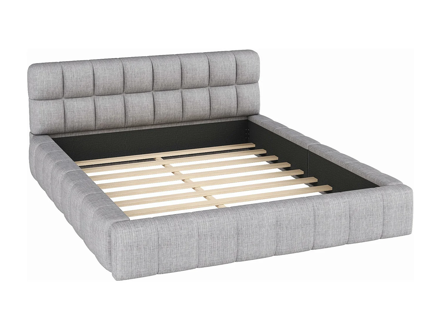 Lit double capitonné 140 x 200 cm, avec dossier souple, cadre de lit capitonné, gris lin (matelas non inclus)