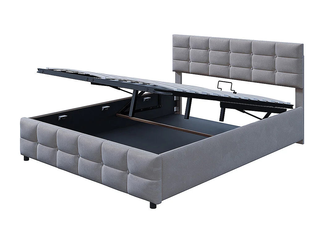 Cama tapizada180*200cm, somier, cama individual hidráulica, tejido de terciopelo holandés, gris