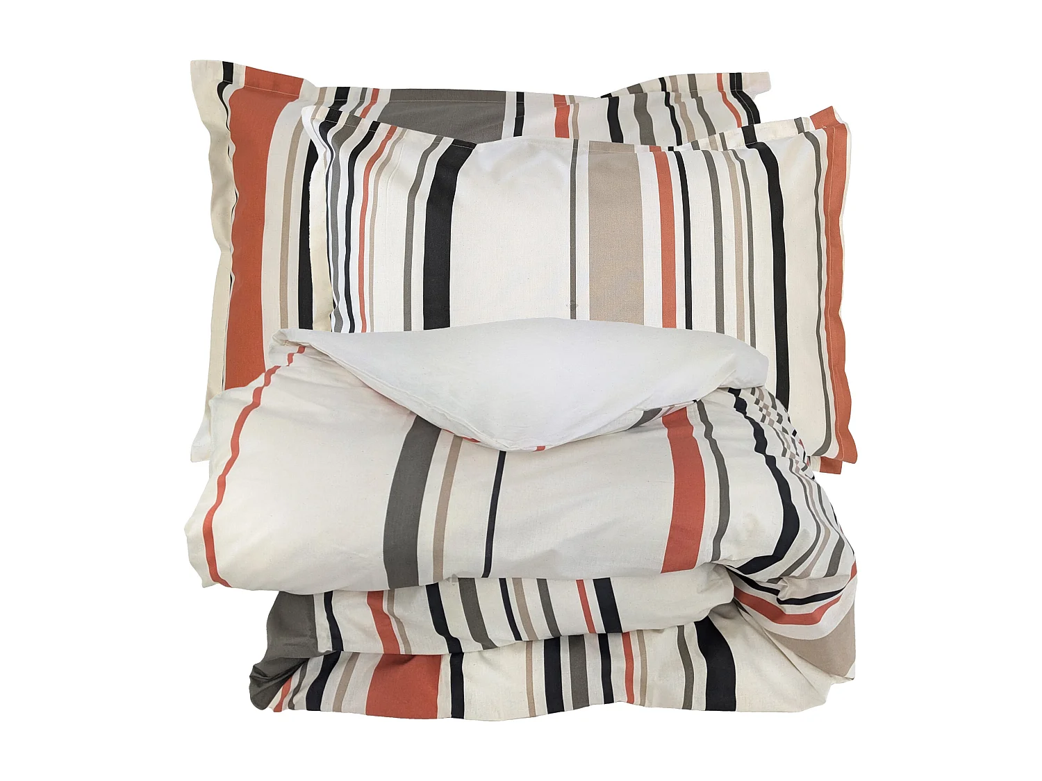 Parure de lit 3 pièces : housse 200x200 cm et taies 50x70 cm coton HUGO beige/corail