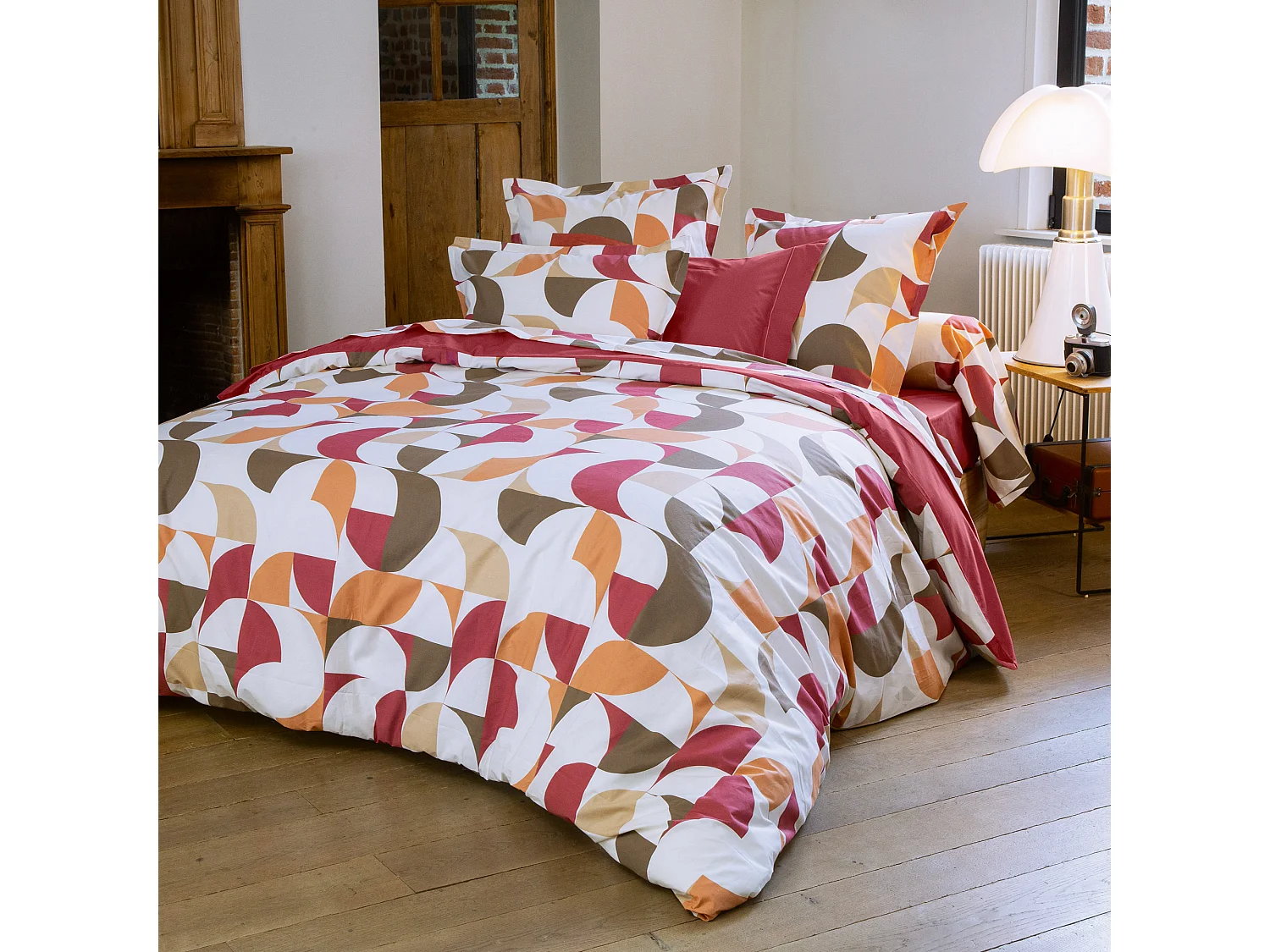 Housse de couette 280x240 cm en 100% percale MODULO blanc acajou