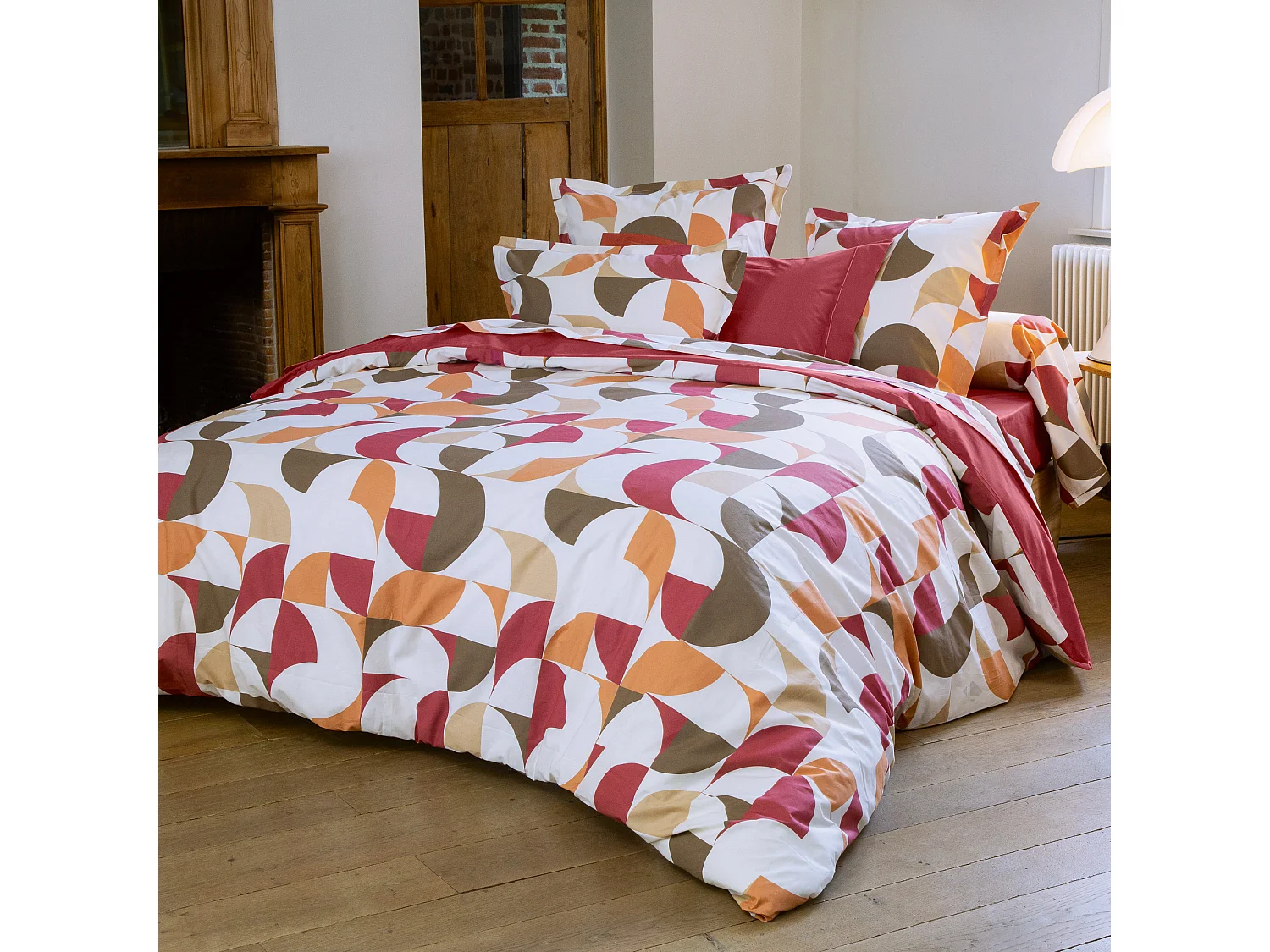 Housse de couette 240x220 cm en 100% percale MODULO blanc acajou