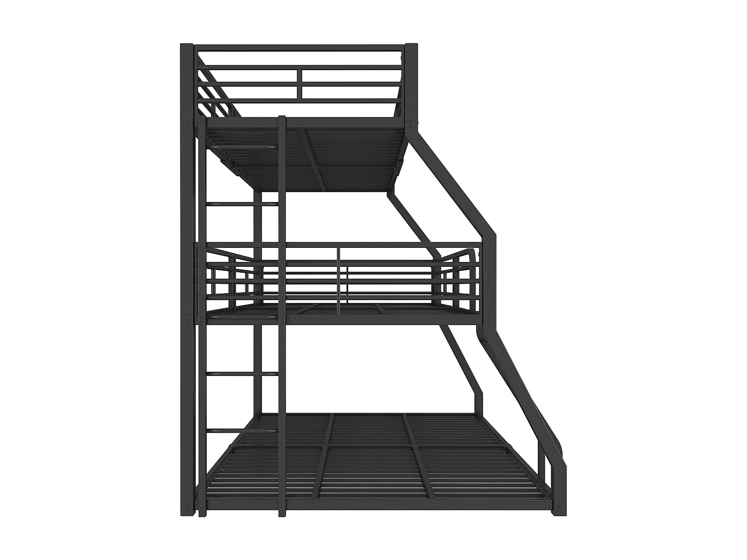 Lit superposé triple - 2x90x200cm & 140x200cm - cadre en fer - Noir