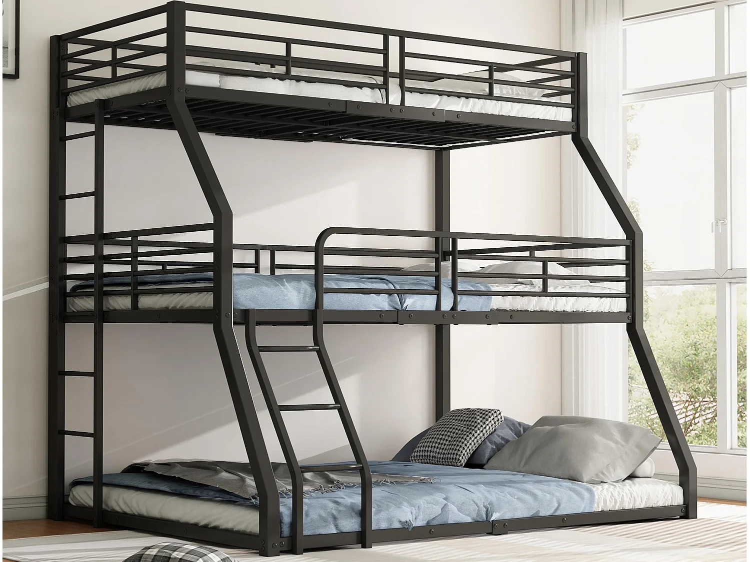 Litera triple - 2x90x200cm y 140x200cm - estructura de hierro - Negro