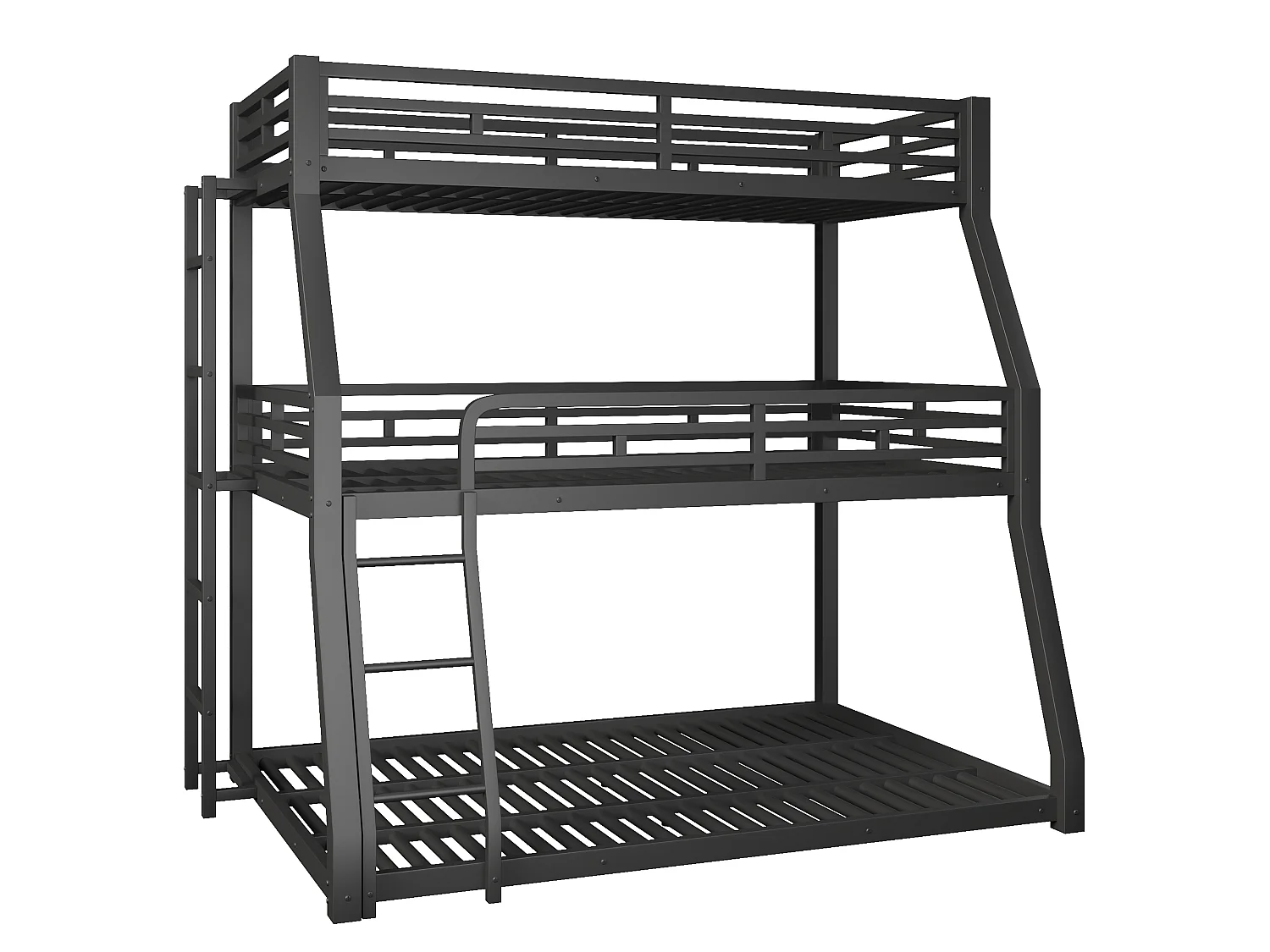 Tredobbelt køjeseng - 90x200cm/120x200cm/140x200cm - jernramme - Sort