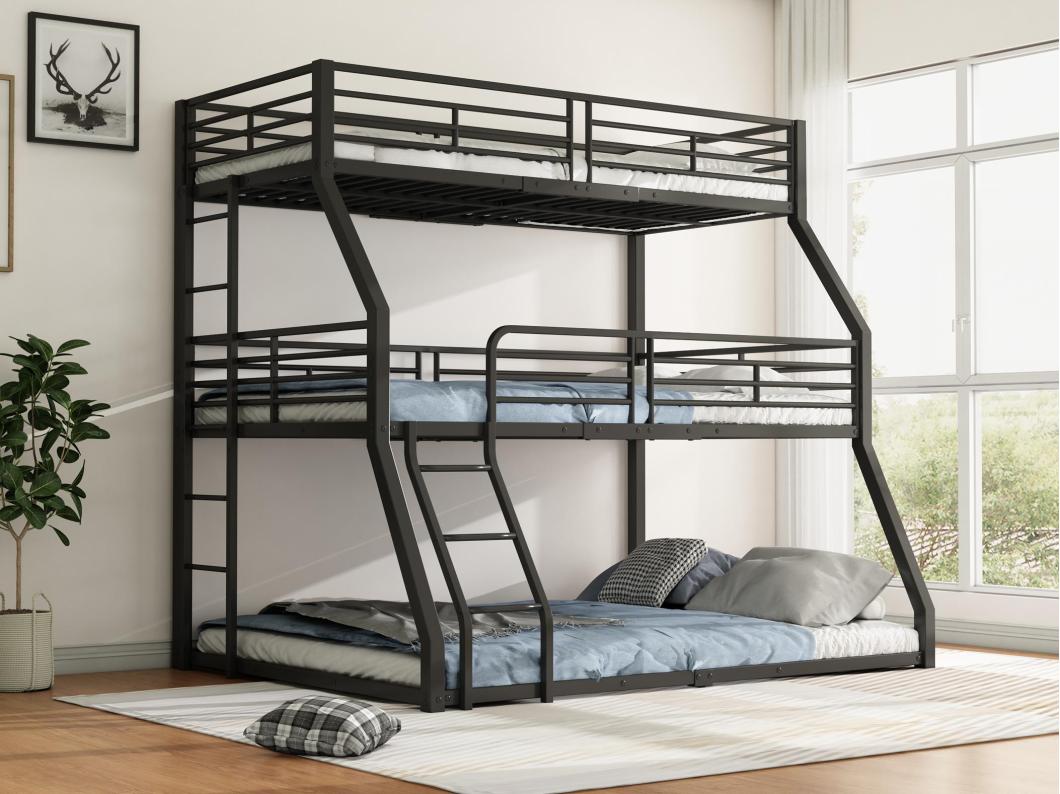 Beliche triplo - 2x90x200cm e 140x200cm - estrutura em ferro - Preto