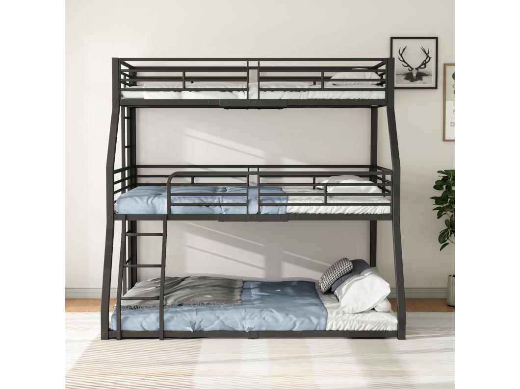 Driedubbel stapelbed - 2x90x200cm & 140x200cm - ijzeren frame - Zwart