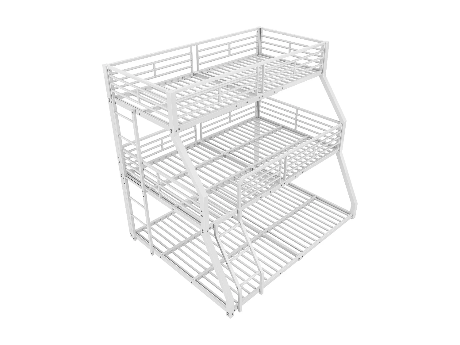 Lit superposé triple - 2x90x200cm & 140x200cm - cadre en fer - Blanc