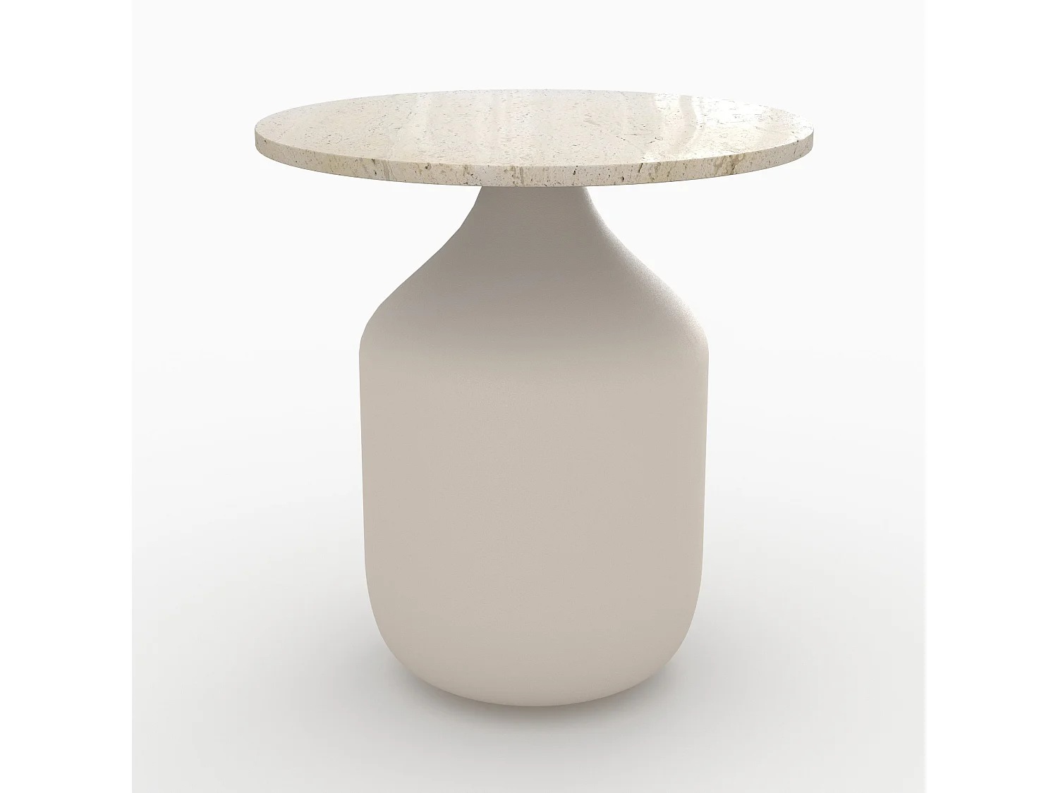 Mesa auxiliar redonda de travertino y metal beige - Louison