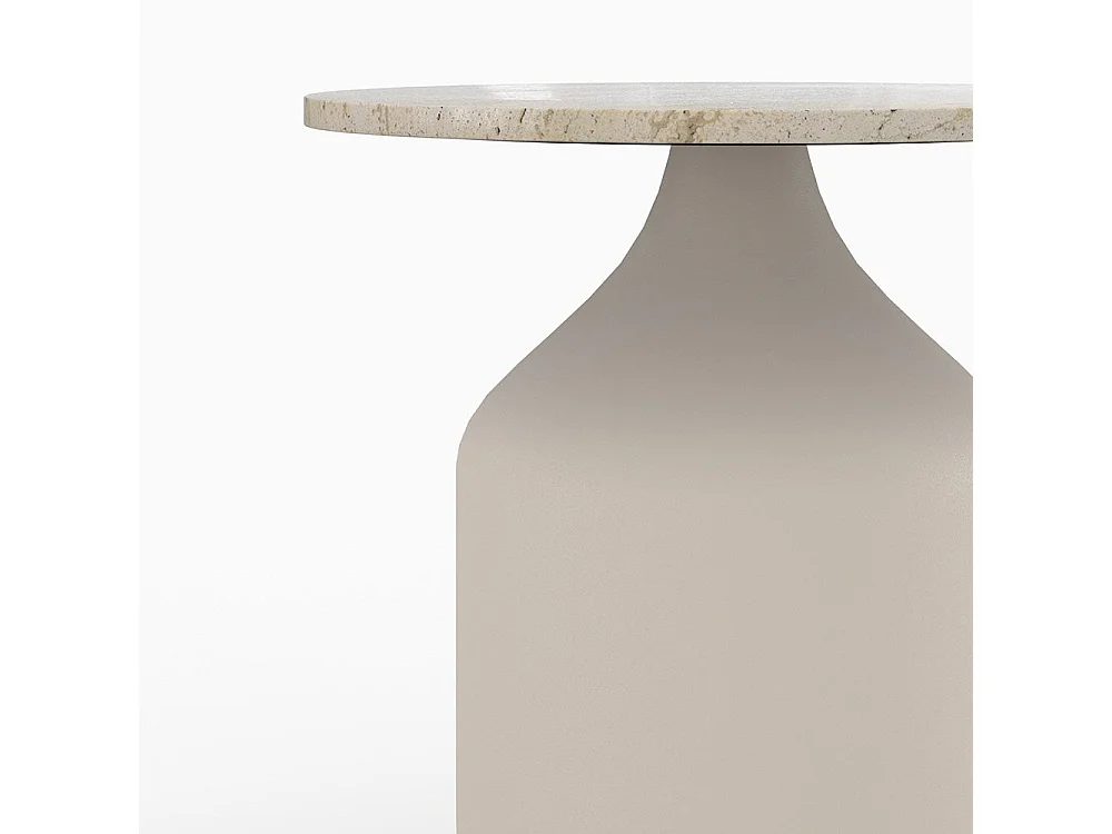 Mesa auxiliar redonda de travertino y metal beige - Louison