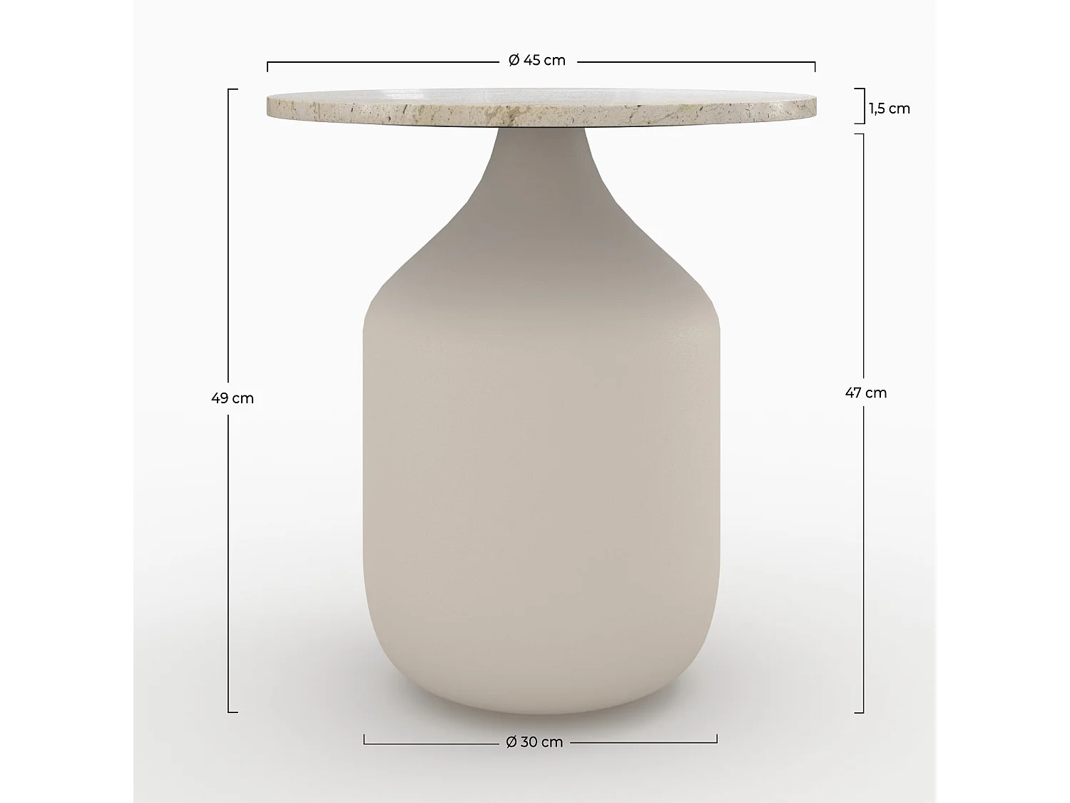 Mesa auxiliar redonda de travertino y metal beige - Louison