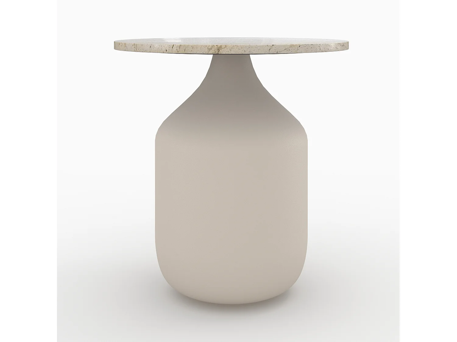 Mesa auxiliar redonda de travertino y metal beige - Louison