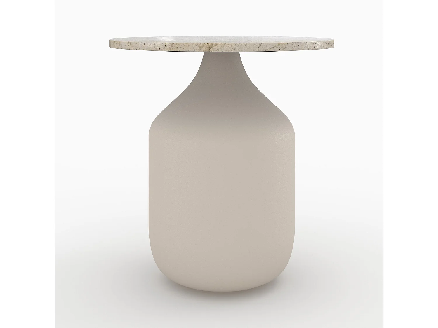 Tavolino rotondo in travertino e metallo beige - Louison