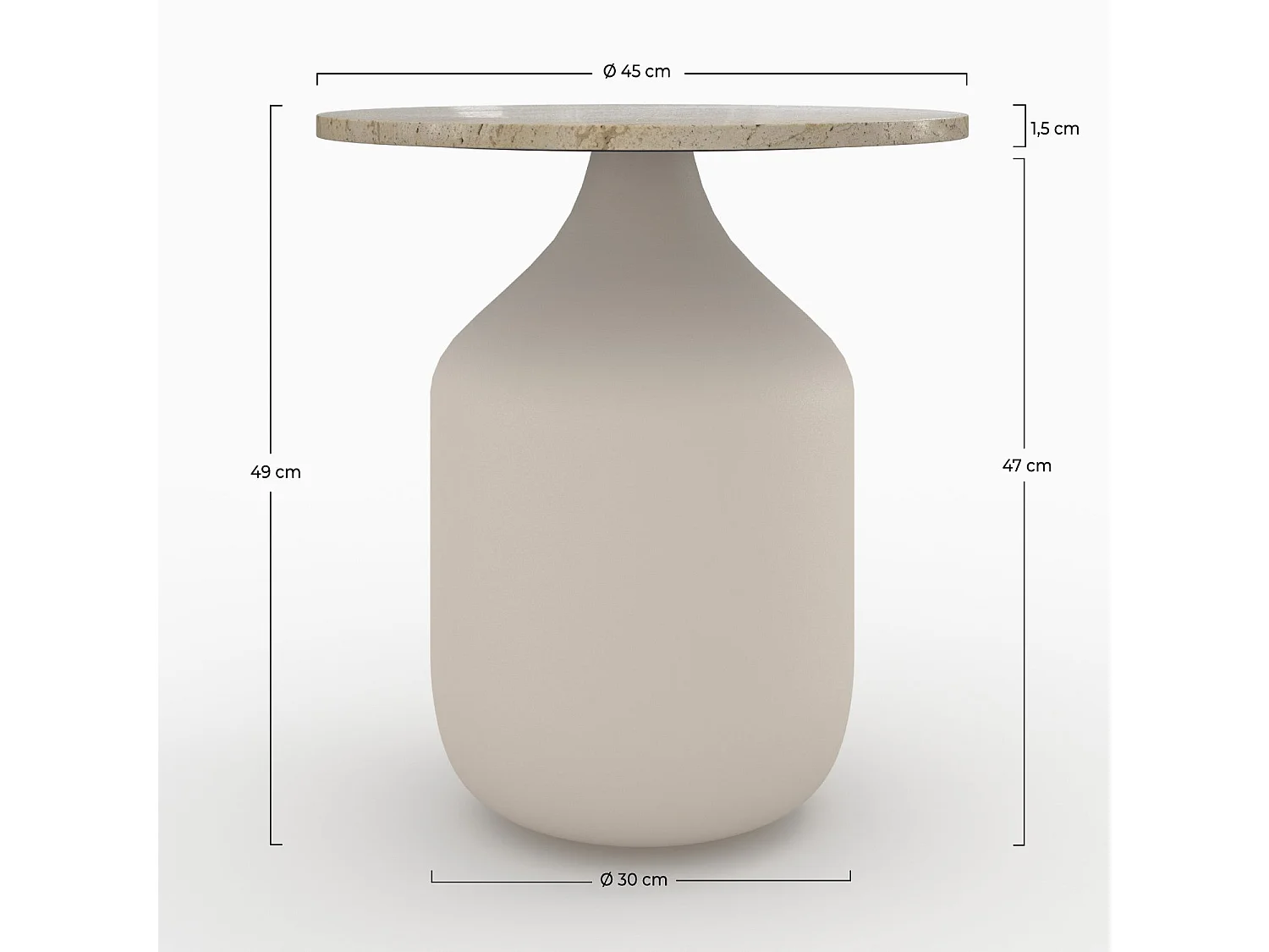 Tavolino rotondo in travertino e metallo greige D45 cm - Louison