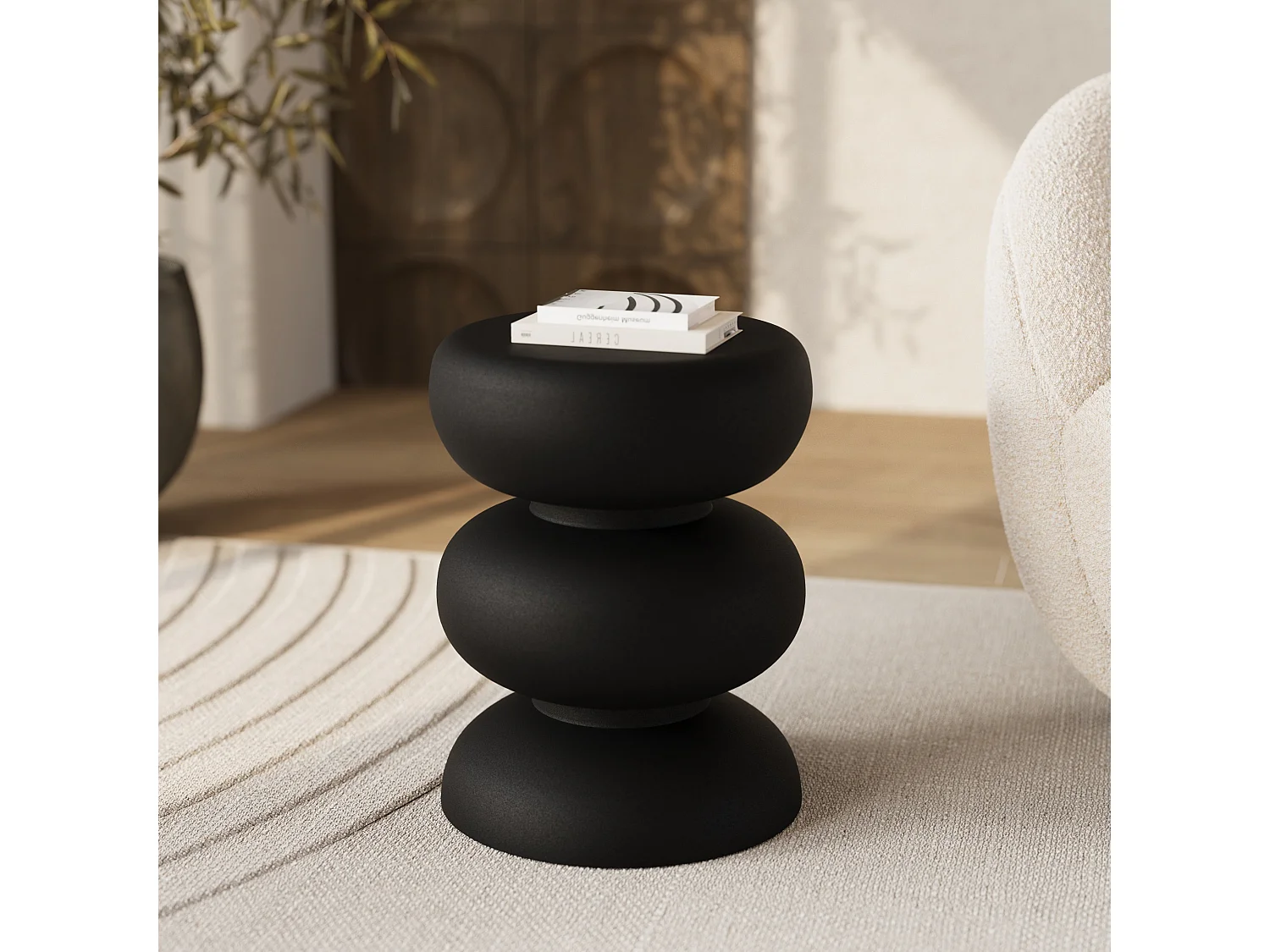 Mesa auxiliar redonda de metal negro - Cléo