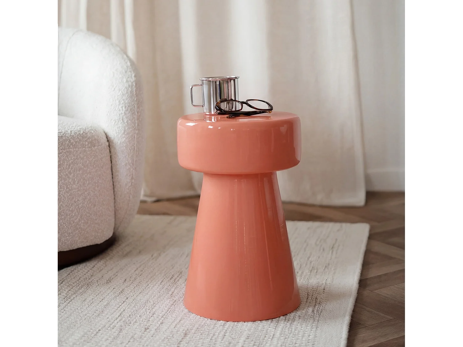 Tavolino rotondo in metallo arancione D30 cm - Athéna