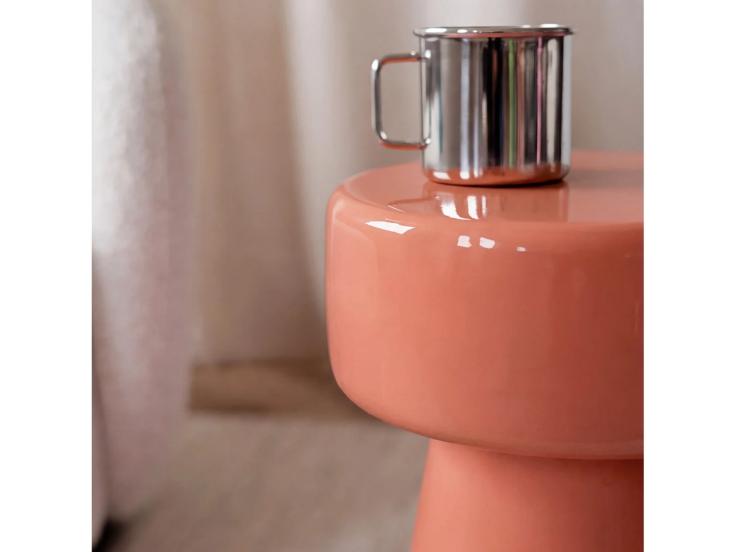 Tavolino rotondo in metallo arancione D30 cm - Athéna