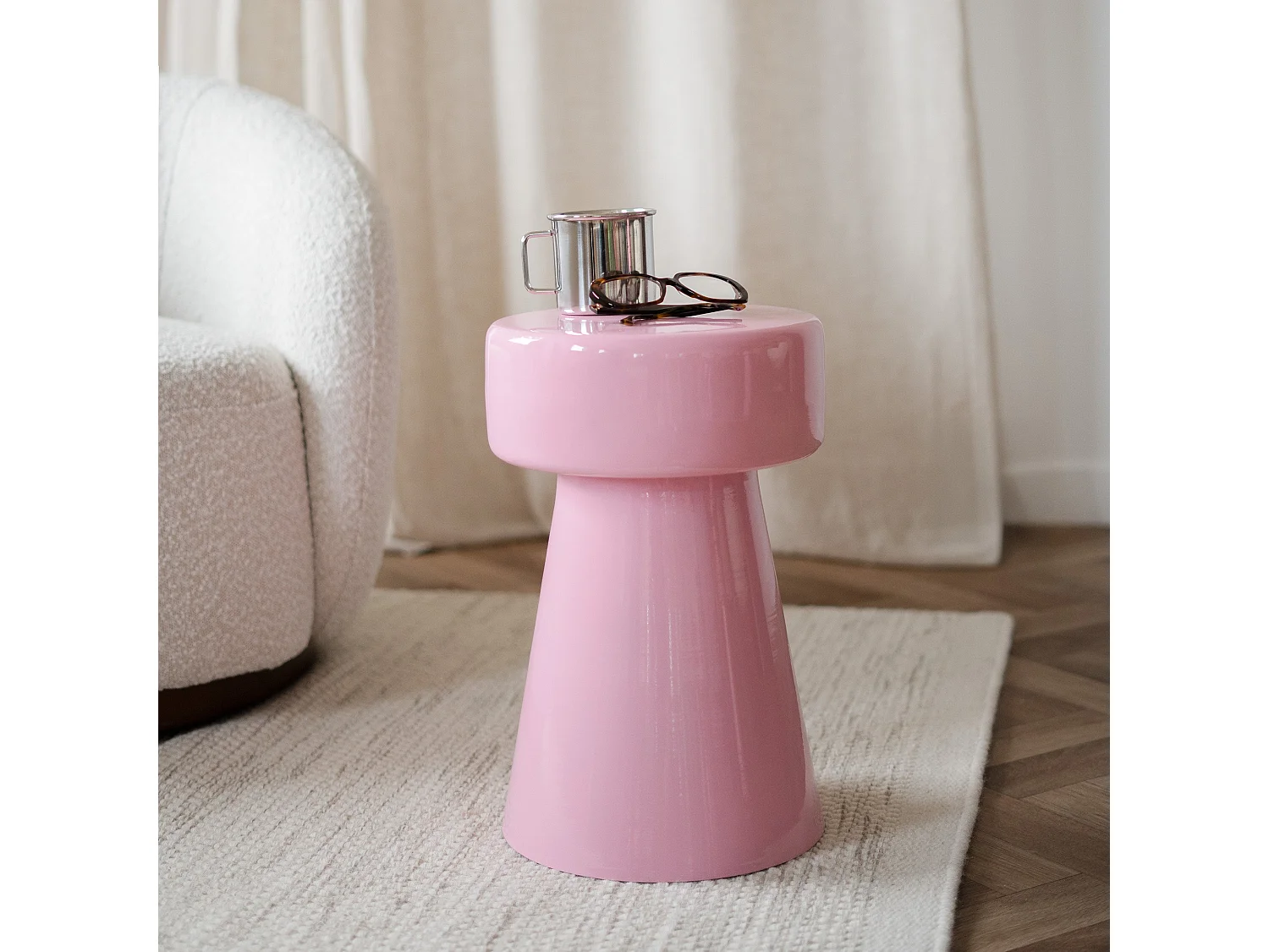 Tavolino rotondo in metallo rosa D30 cm - Athéna