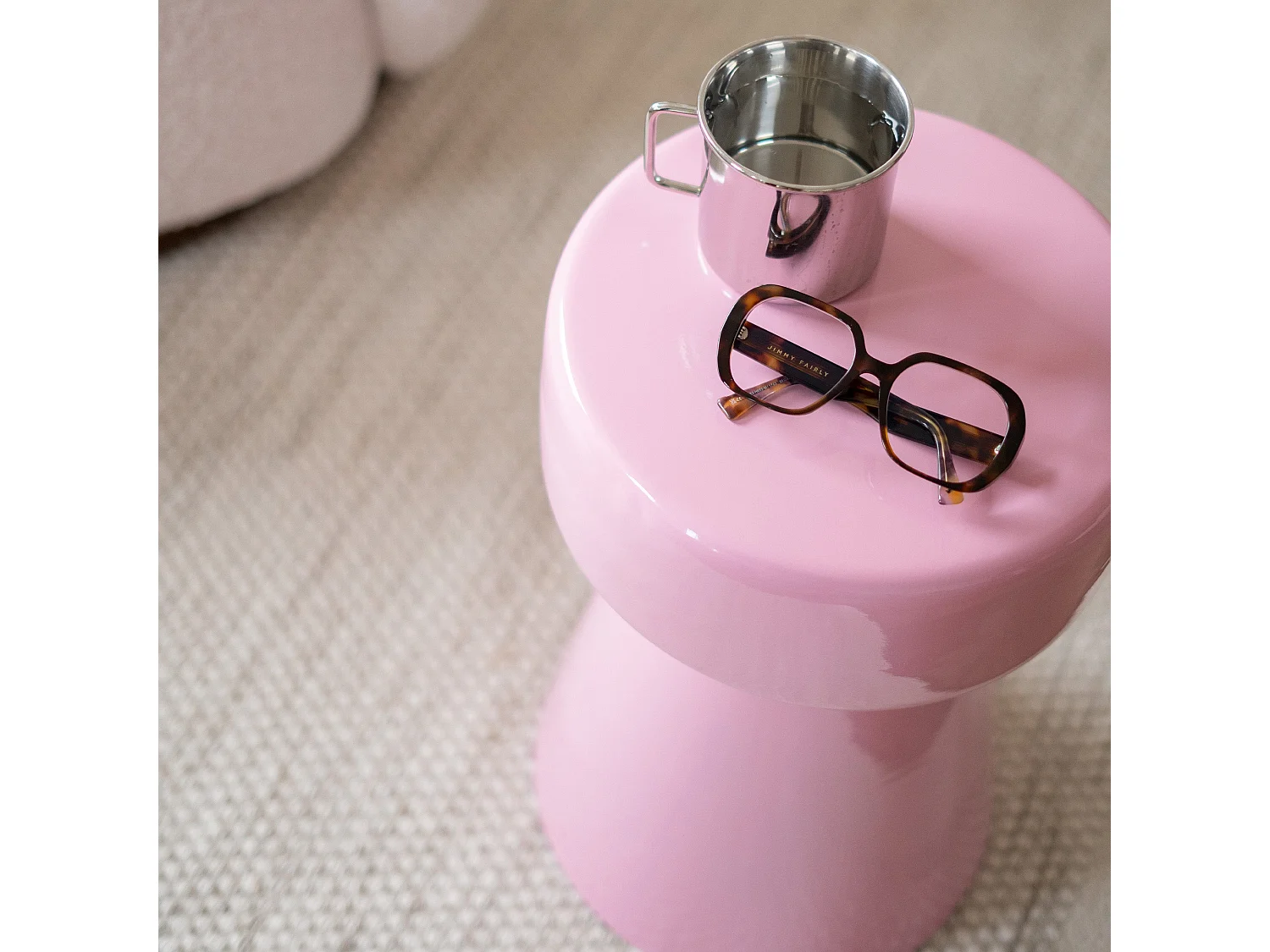 Tavolino rotondo in metallo rosa D30 cm - Athéna