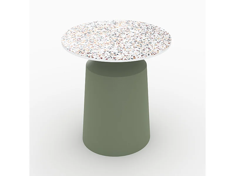 Tavolino rotondo in terrazzo e metallo verde kaki - Daphné