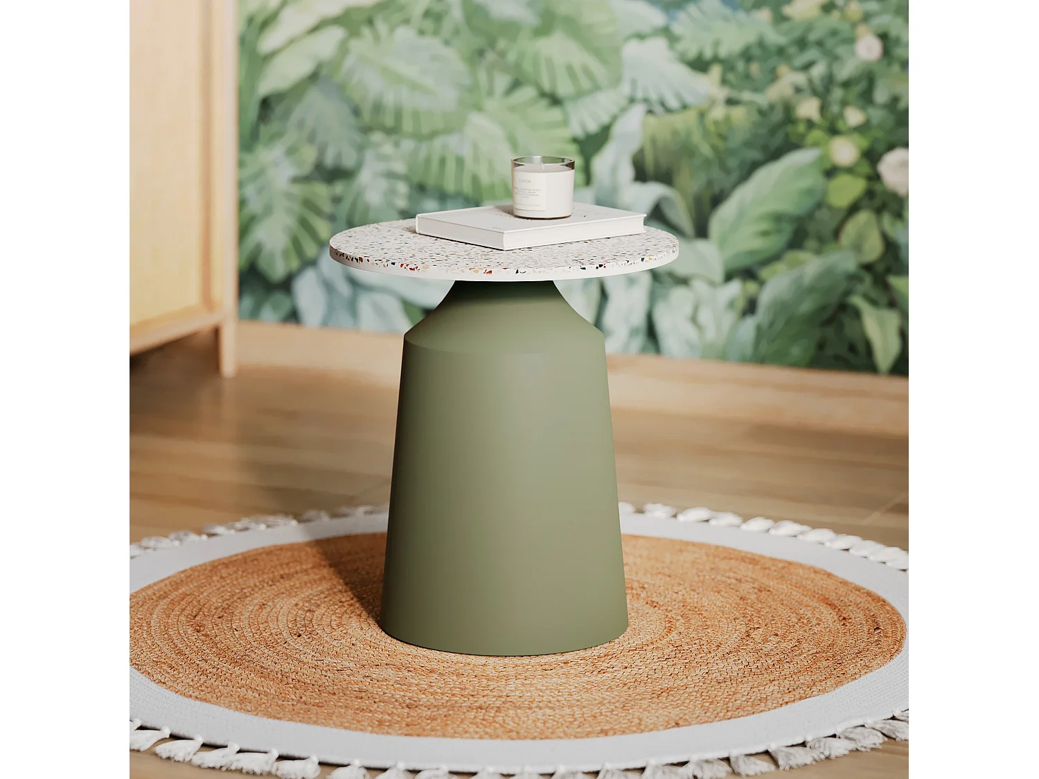 Tavolino rotondo in terrazzo e metallo verde kaki - Daphné