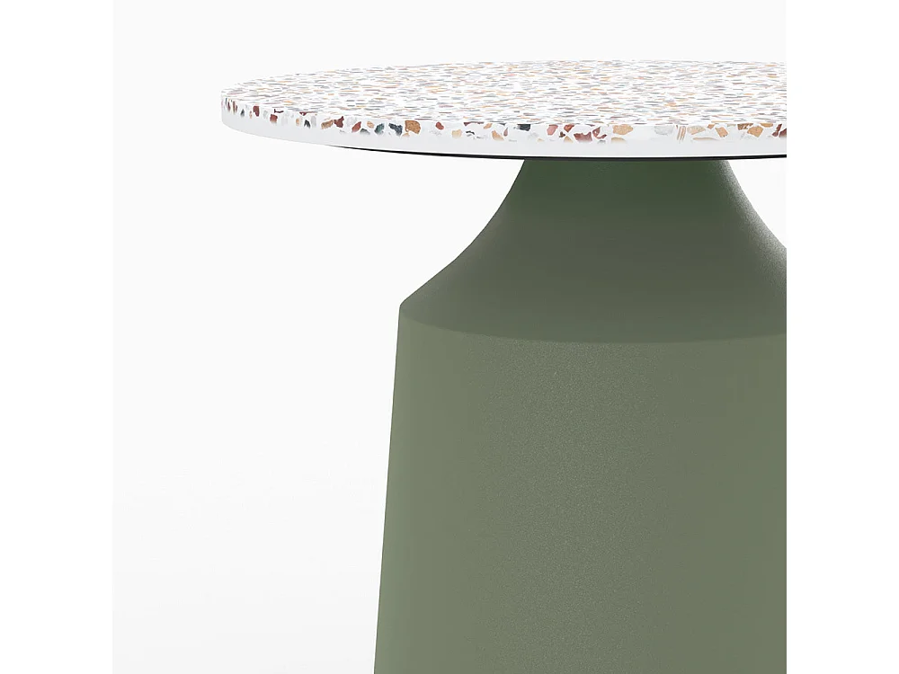 Tavolino rotondo in terrazzo e metallo verde kaki - Daphné