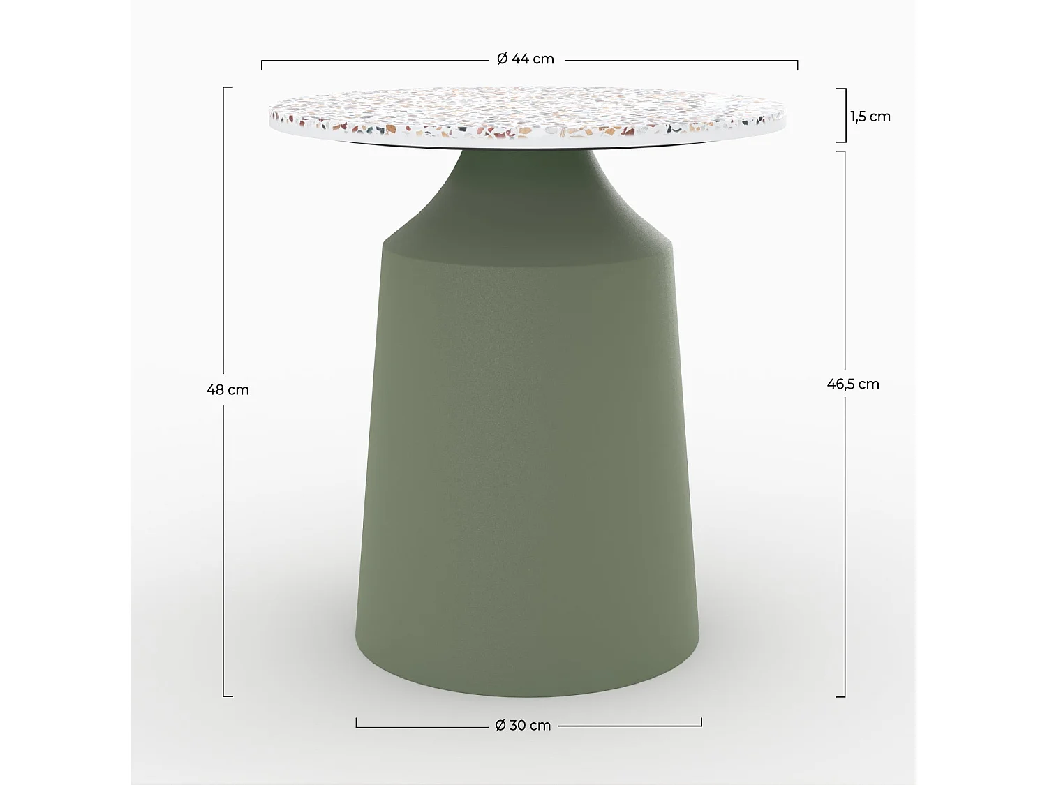 Tavolino rotondo in terrazzo e metallo verde kaki - Daphné