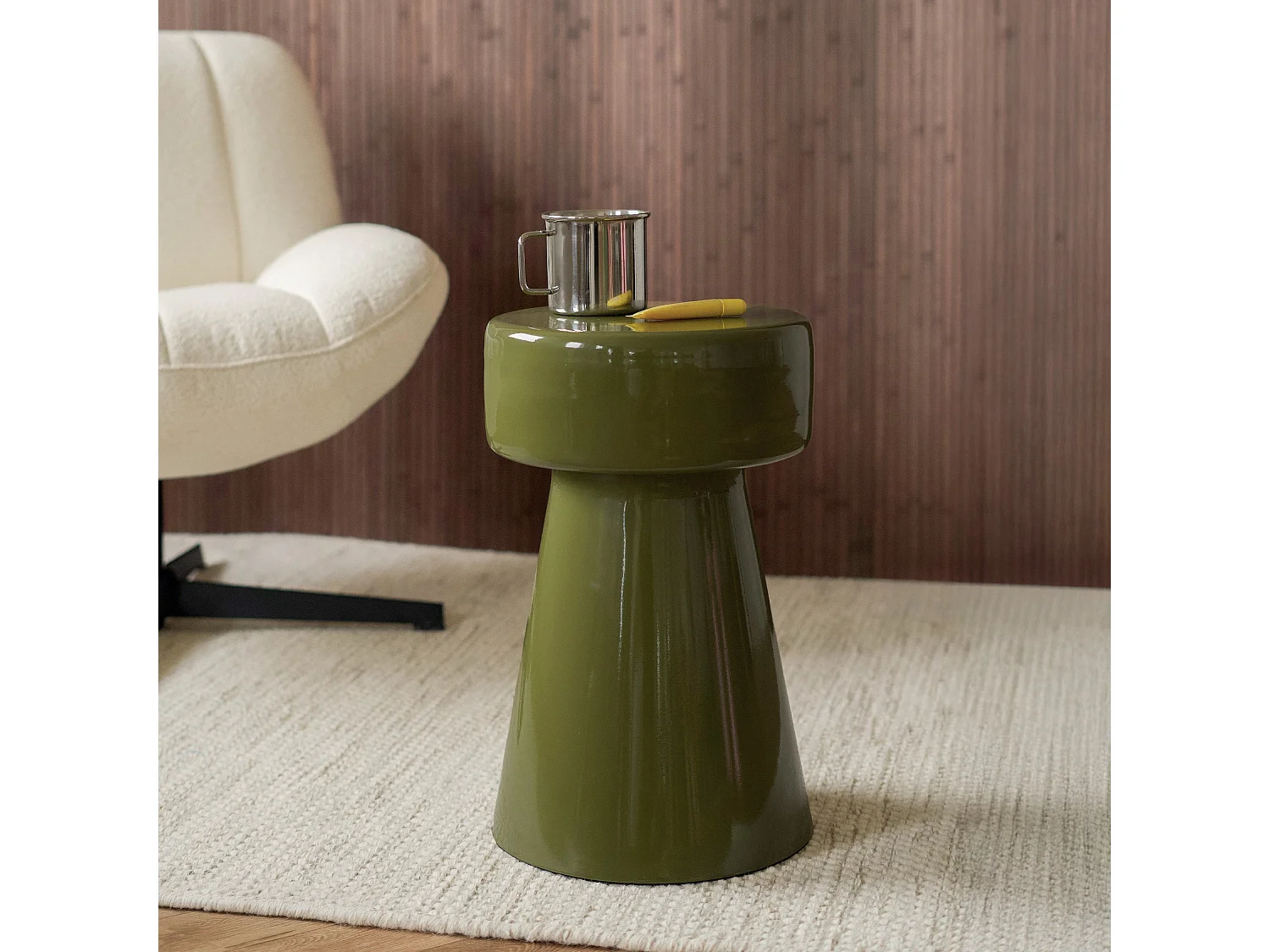 Tavolino rotondo in metallo verde kaki D30 cm - Athéna