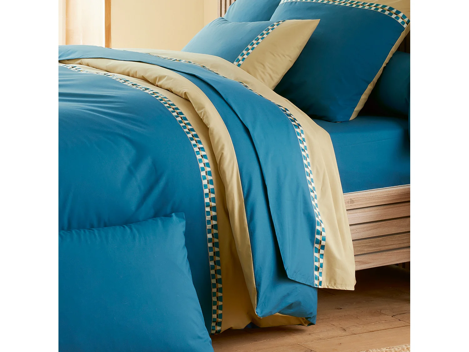 Drap plat 180x290 cm en percale de coton LINOA bleu cobalt