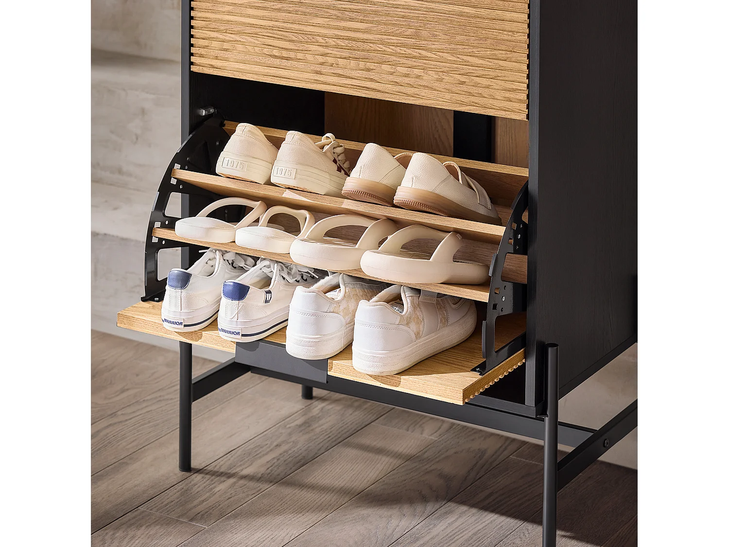 SoBuy Cómoda para hall de entrada com 1 gaveta e 2 abas para entrada, corredor e sala de estar Preto 64x40x115 cm HFSR03-SCH