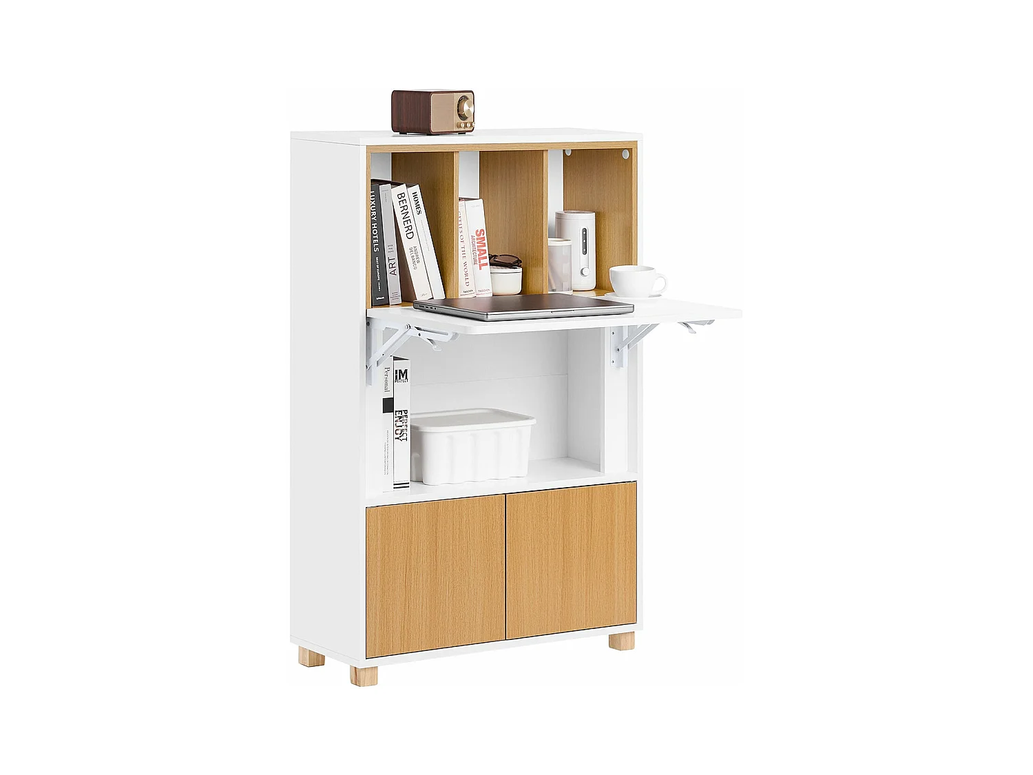 SoBuy Bureau Pliant, Table d'Ordinateur Rabattable avec Etagères, 70x25x108cm, FWT107-WN