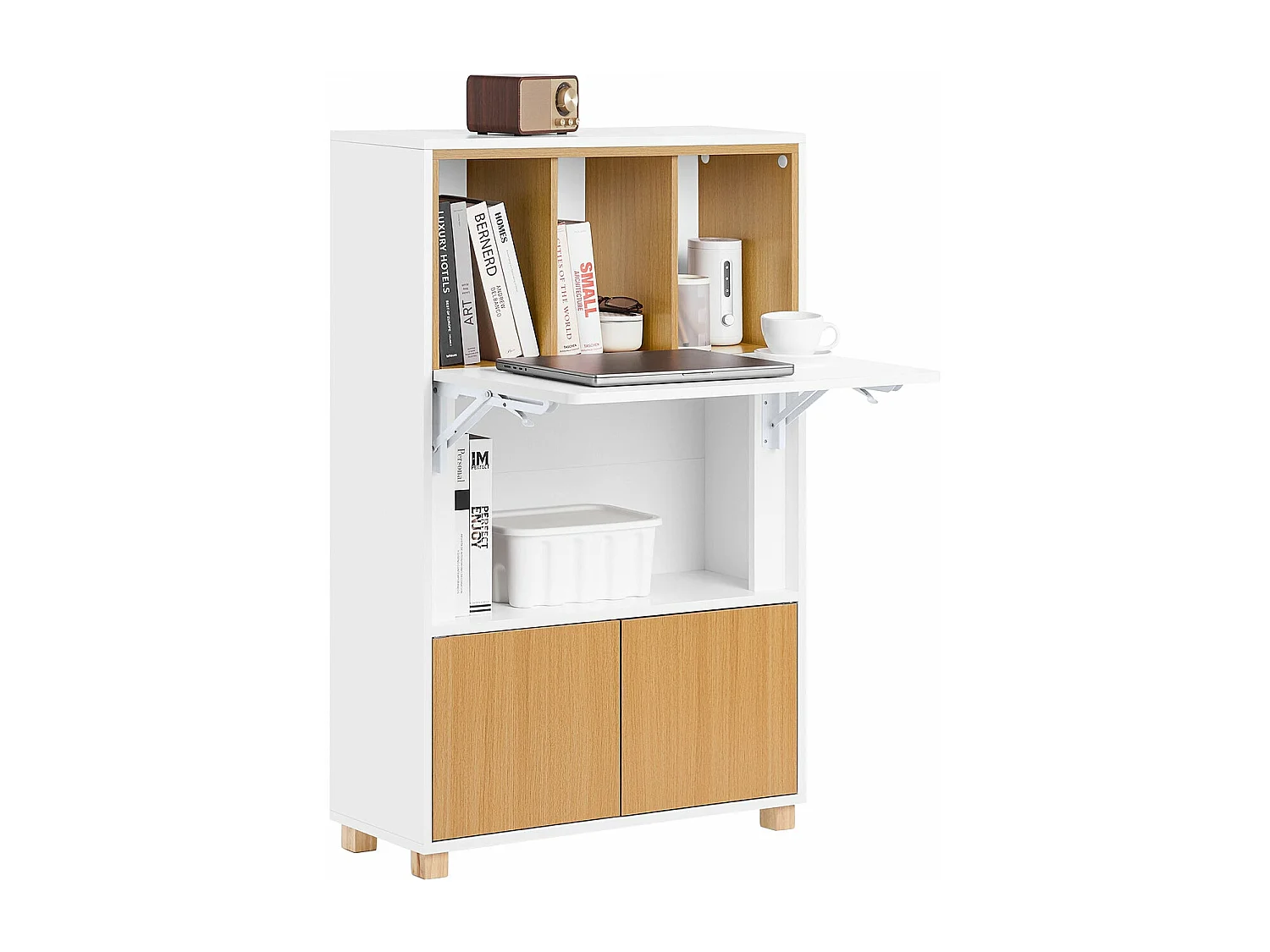 SoBuy Bureau Pliant, Table d'Ordinateur Rabattable avec Etagères, 70x25x108cm, FWT107-WN