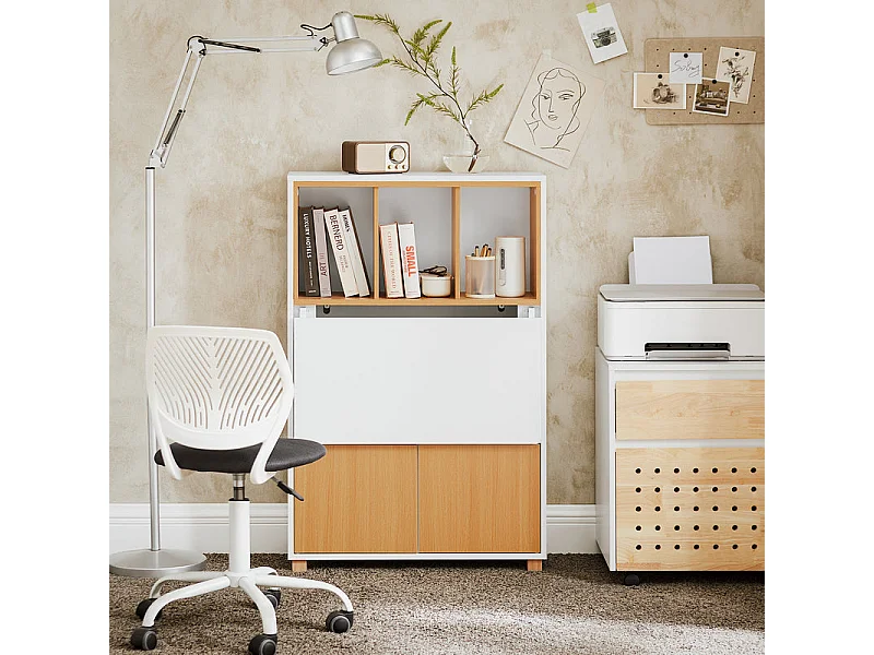 SoBuy Bureau Pliant, Table d'Ordinateur Rabattable avec Etagères, 70x25x108cm, FWT107-WN