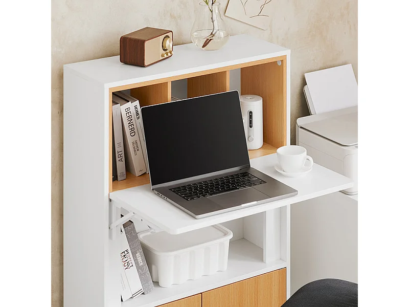 SoBuy Bureau Pliant, Table d'Ordinateur Rabattable avec Etagères, 70x25x108cm, FWT107-WN