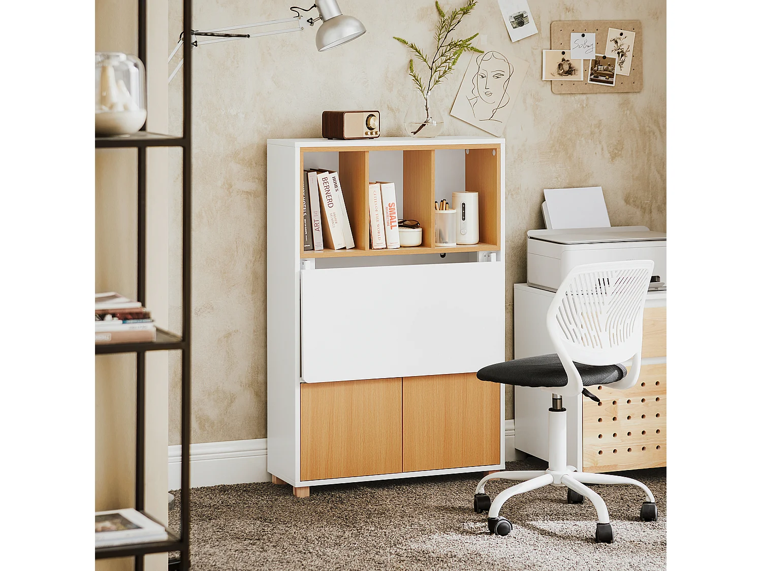 SoBuy Bureau Pliant, Table d'Ordinateur Rabattable avec Etagères, 70x25x108cm, FWT107-WN