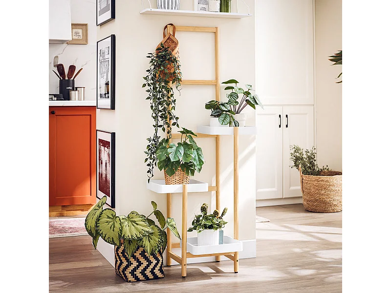 SoBuy STR13-WN Étagère à Fleurs Support de Pots de Fleurs Porte Plante en Bambou à 5 niveaux Présentoire de Jardin pour Intérieur et Extérieur, L31cm x P27cm x H130