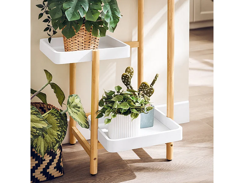 SoBuy STR13-WN Étagère à Fleurs Support de Pots de Fleurs Porte Plante en Bambou à 5 niveaux Présentoire de Jardin pour Intérieur et Extérieur, L31cm x P27cm x H130