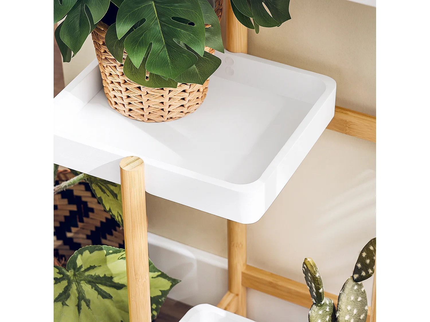 SoBuy STR13-WN Étagère à Fleurs Support de Pots de Fleurs Porte Plante en Bambou à 5 niveaux Présentoire de Jardin pour Intérieur et Extérieur, L31cm x P27cm x H130